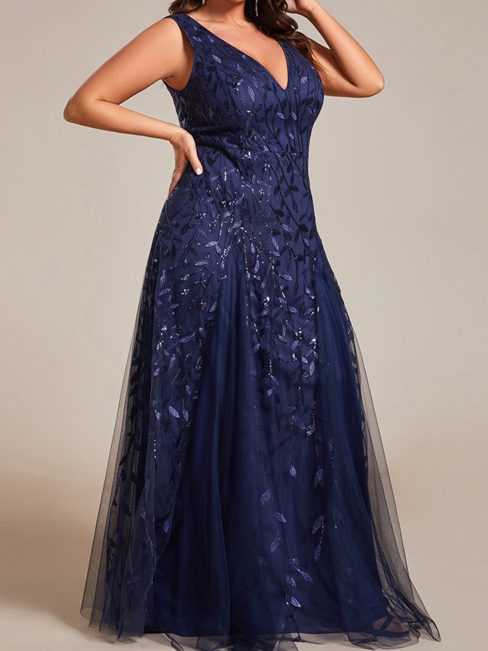 Ever Pretty Blue V-Neck Leaf Embroidery Sequin Tulle Gown 16